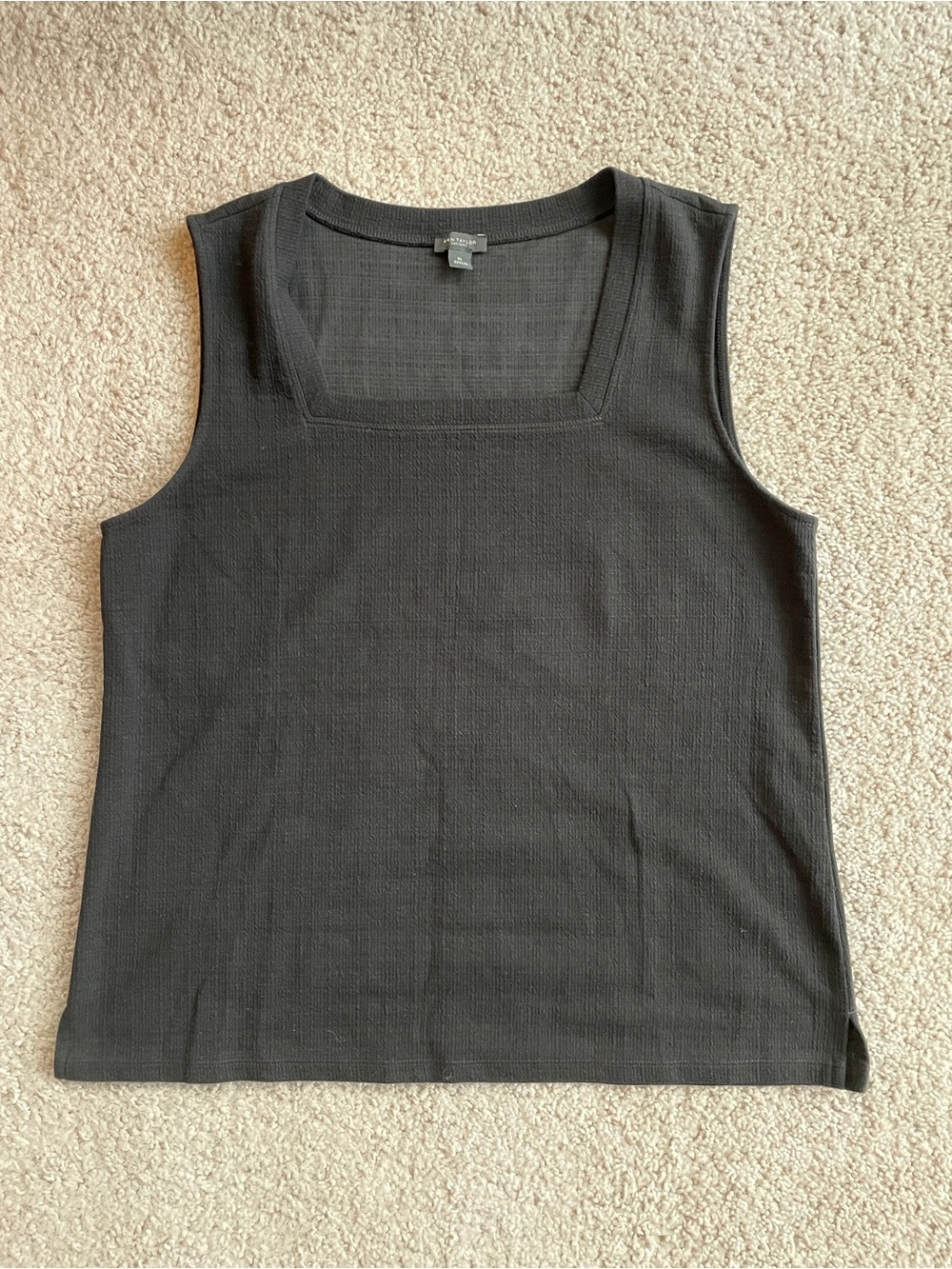 Ann Taylor Factory Black Textured Square Neck Lightweight Sleeveless Top Size XL